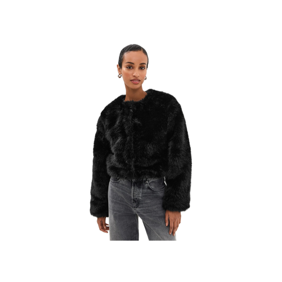 Collarless Fur Jacket