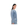 Collarless Quilted Denim Jacket