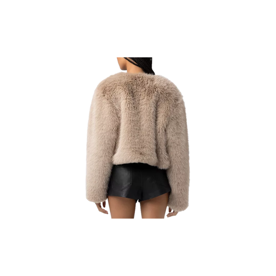 Collarless Fur Jacket