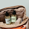 AntiWash travel size bottles packed in a travel bag